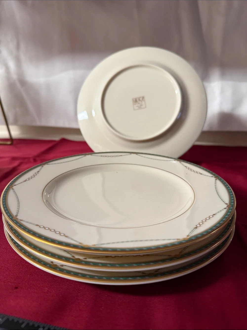 Vintage Mikasa Salad Plates Set, Laurent Teal & Gold, set/4